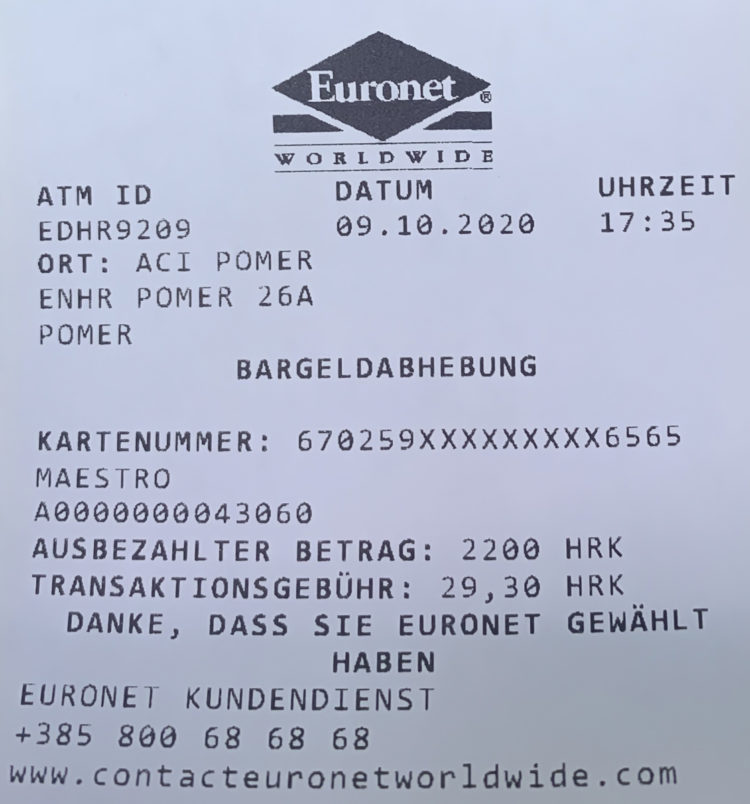 ATM Croatia: Receipt exchange rate