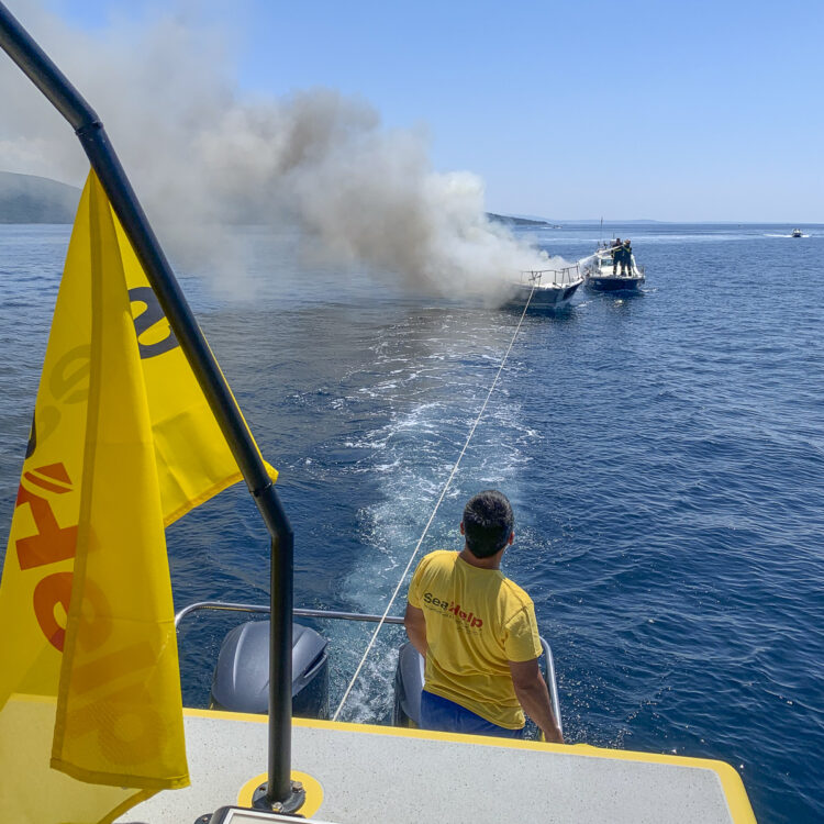 Yacht Bayliner 29 in flames off the island of Krk in Croatia: