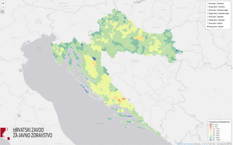 Vaccination status in the respective Croatian regions
