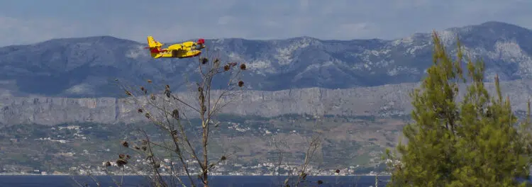 Firefighting aircraft in Croatia water charged in the Adriatic Sea.