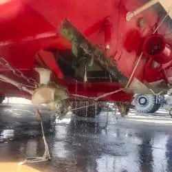 Underwater hull damaged in an accident.