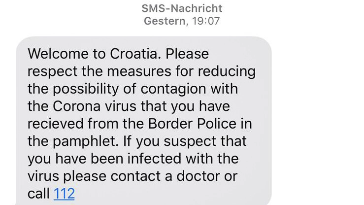 Travel restrictions lifted: SMS when crossing the border into Croatia