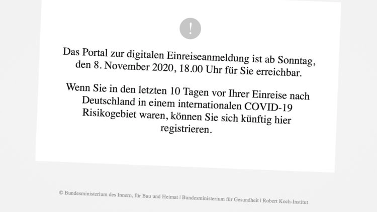 Deutschland: Digitale Einreiseanmeldung für die Einreise aus internationalen COVID-19 Risikogebieten