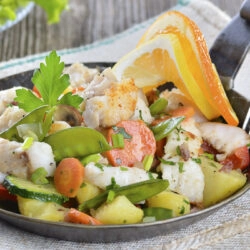 Kochen an Bord: Rezept / Gericht - Fischpfanne mit Gemüse
