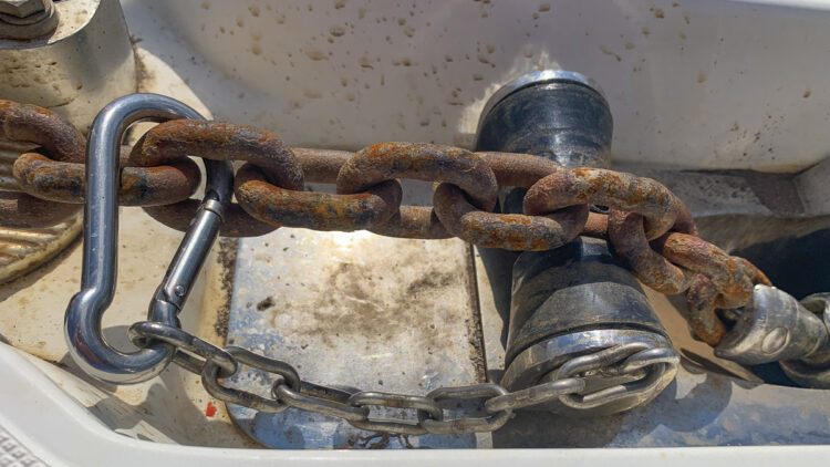 Securing chain: anchor chain secured against.