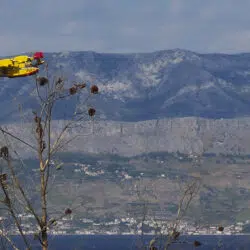 Firefighting aircraft in Croatia water charged in the Adriatic Sea.