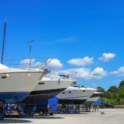 Yachts and boats in winter storage.