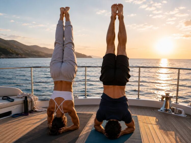 Fitness an Bord - Kopfstand auf dem Vorschiff