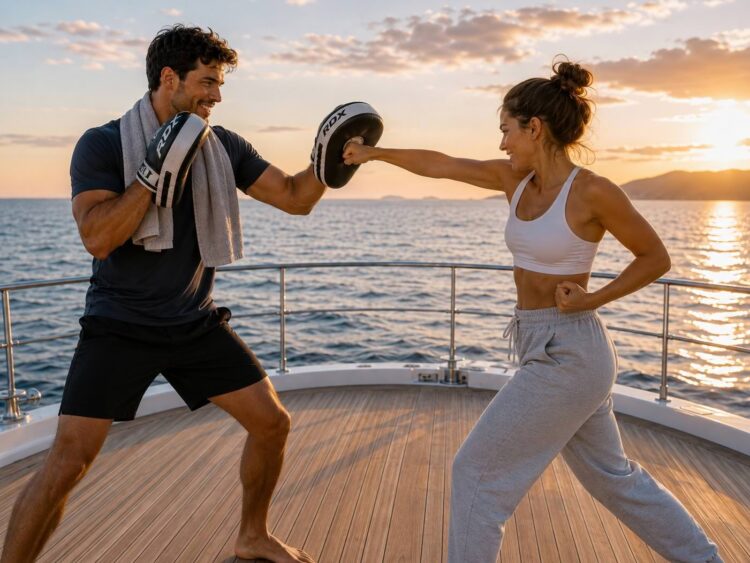 Fitness an Bord - Pratzentraining auf dem Vorschiff
